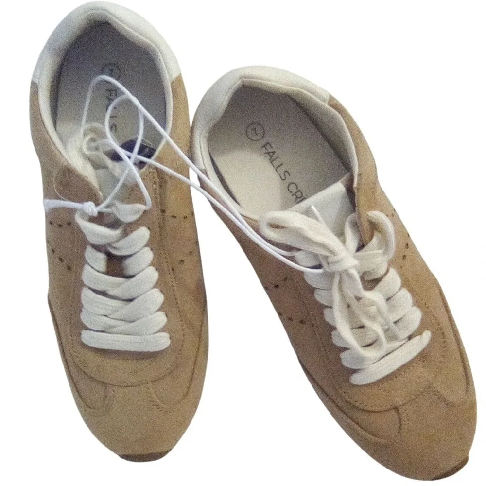 Falls Creek Womens Tan Faux Suede Memory Foam Sneakers Size 7 New